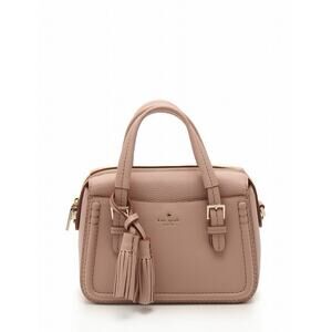 Kate Spade Natural Pebbled Leather Tassel Accent Satchel Handbag Pink Top Handle